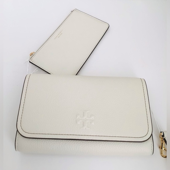 Tory Burch Thea Flat Crossbody and Zip Card Wallet Leather Ivory New In Package - Picture 14 of 16